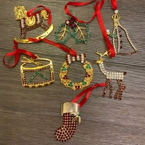 Sparkle Lot of 7 Gold Tone Rhinestone Christmas Ornaments